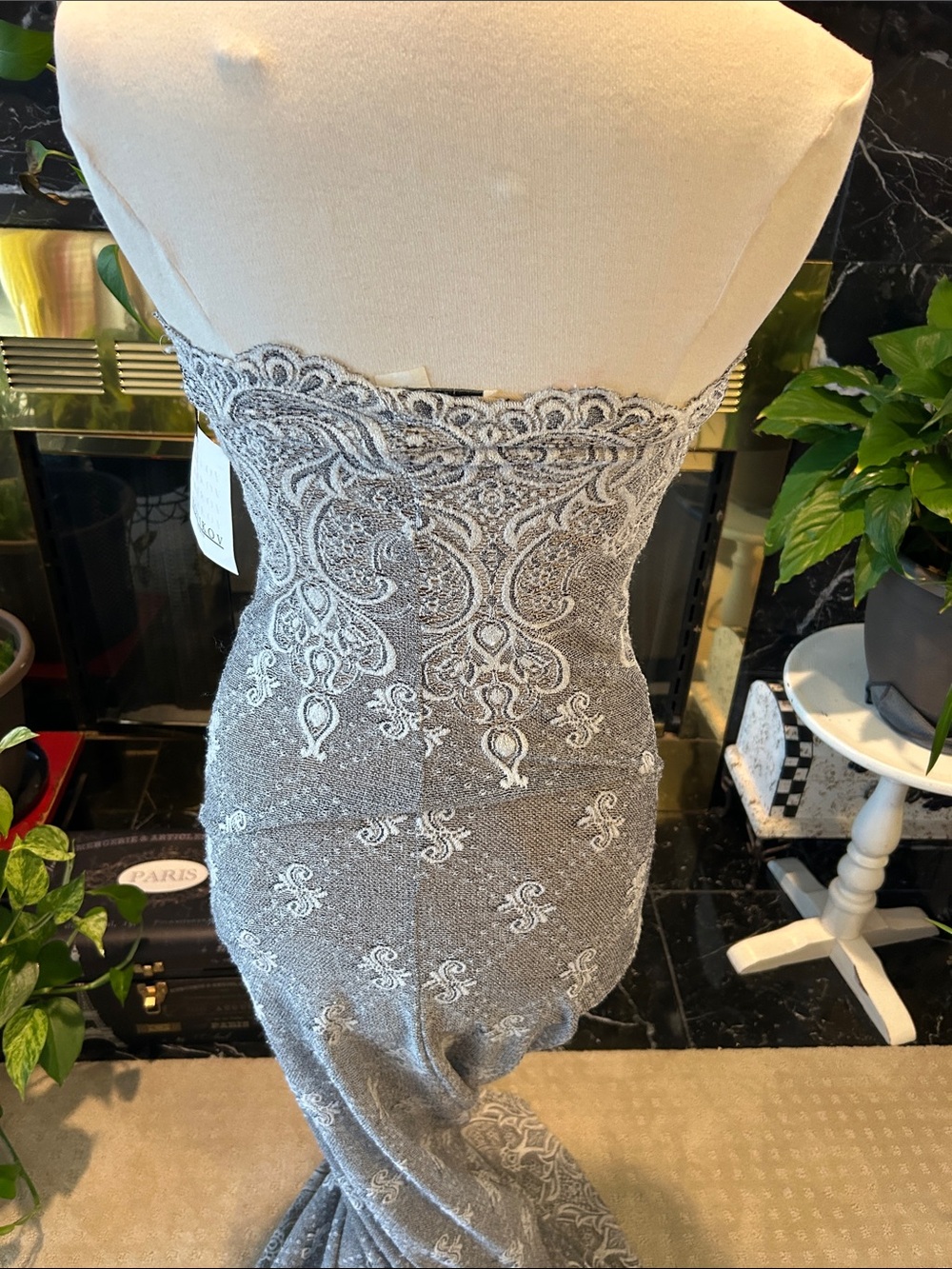 Silver Halter Lace Maxi Evening Gown - Picture 4 of 8